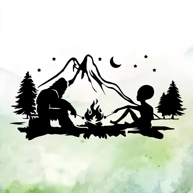 Streetwear Brand Stickers - Alien and Bigfoot campfire camping Outdoor
