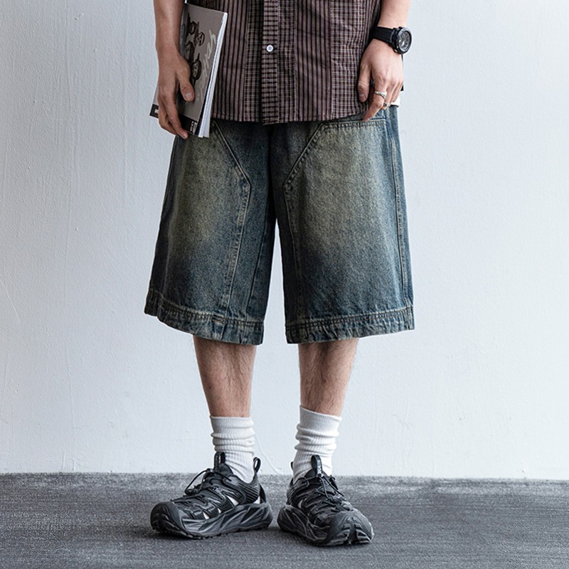 Streetwear Brand England - Heavyweight Washed Denim Shorts For Men