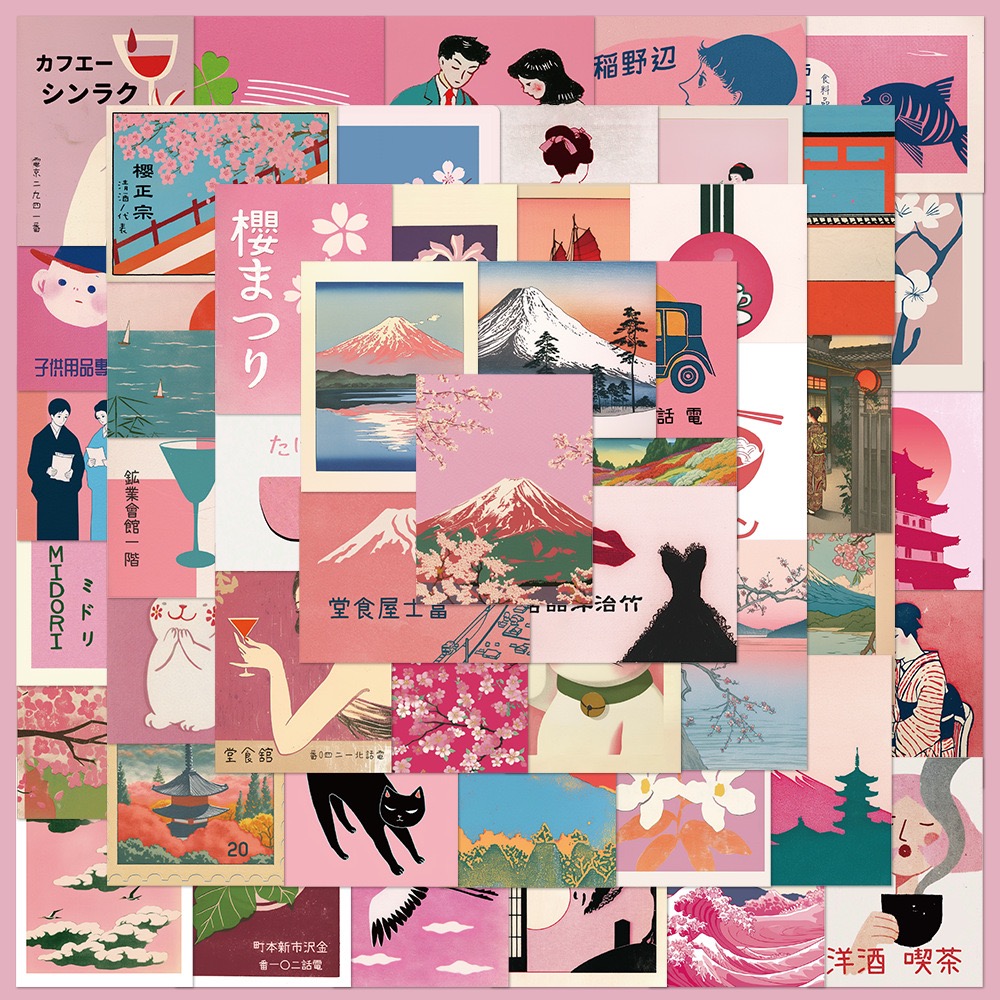 Streetwear Brand Stickers - 10/50pcs Vintage Pink Japanese Travel Stickers
