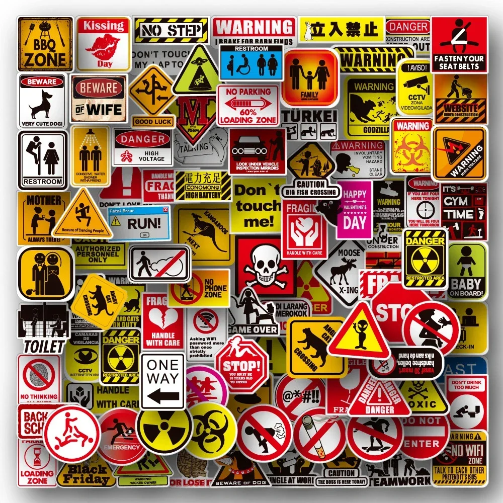 50/100pcs Cartoon Warning Stic - огляд і ціна Streetwear Brand Stickers